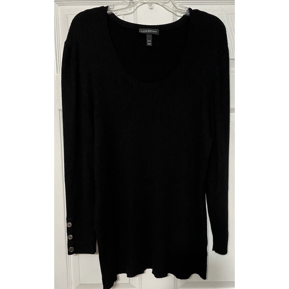 Lane‎ Bryant Sweater Womens 18/20 Black Ribbed Long Sleeve Scoop Neck Pullover